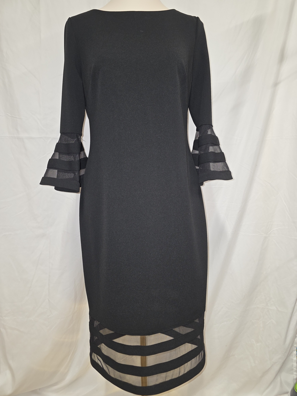 Calvin Klein Black Midi Dress with Tiered Mesh Panels